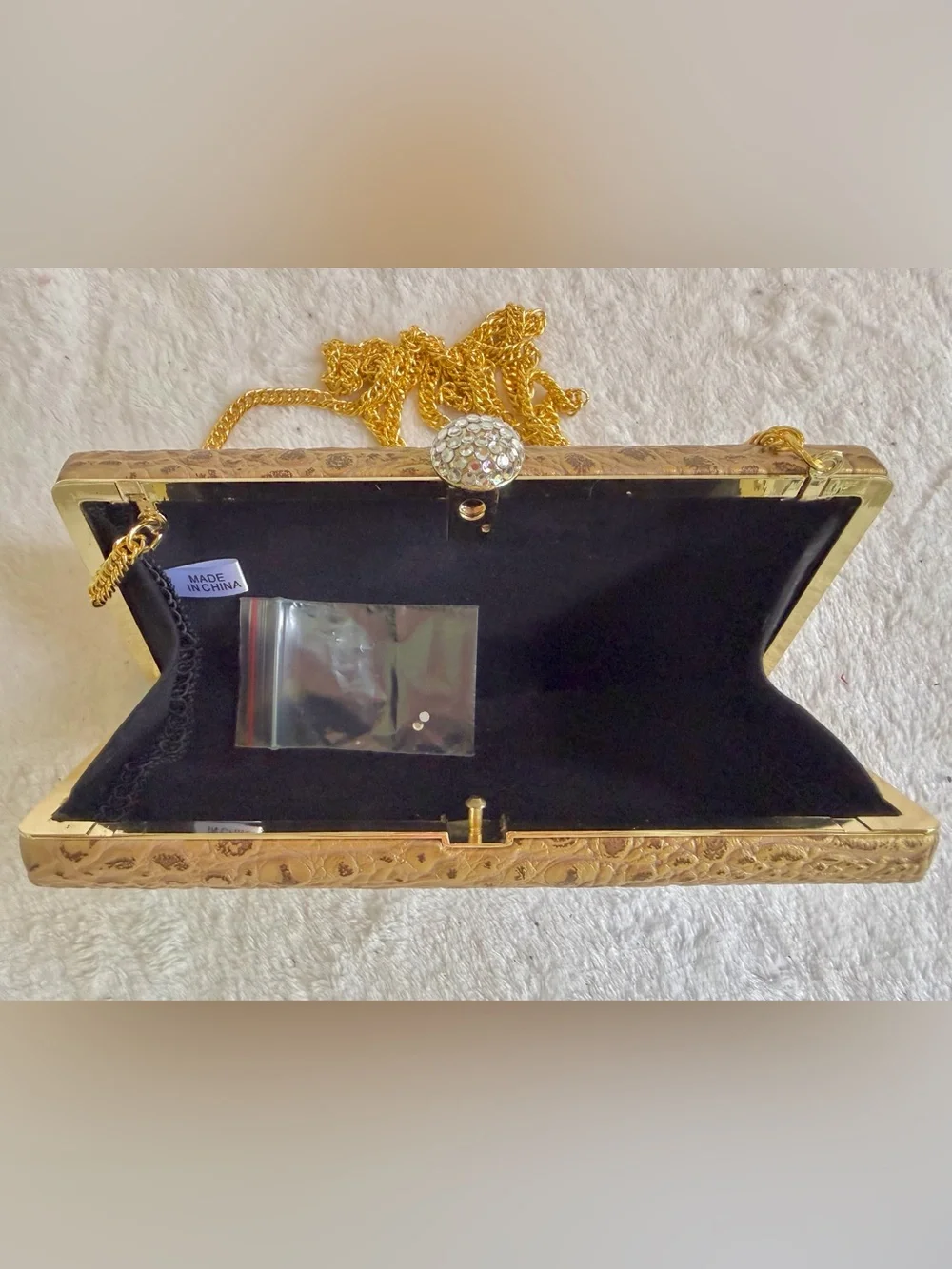Gold Croc-Embossed Evening Clutch Gold Chain Crossbody Purse HardShell Rectangle